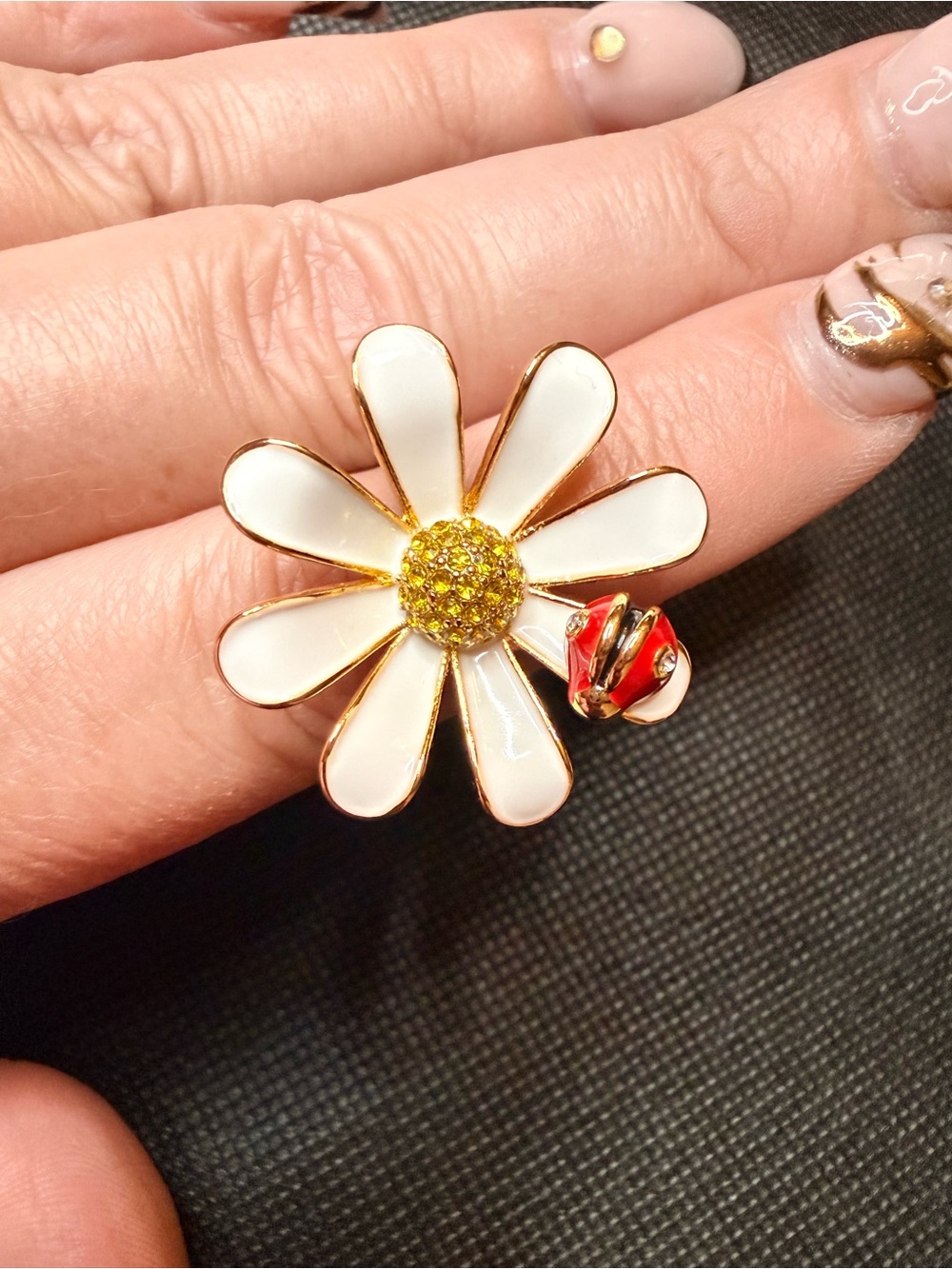 kate spade White Enamel Daisy Ring with ladybug Accent - Picture 3 of 5